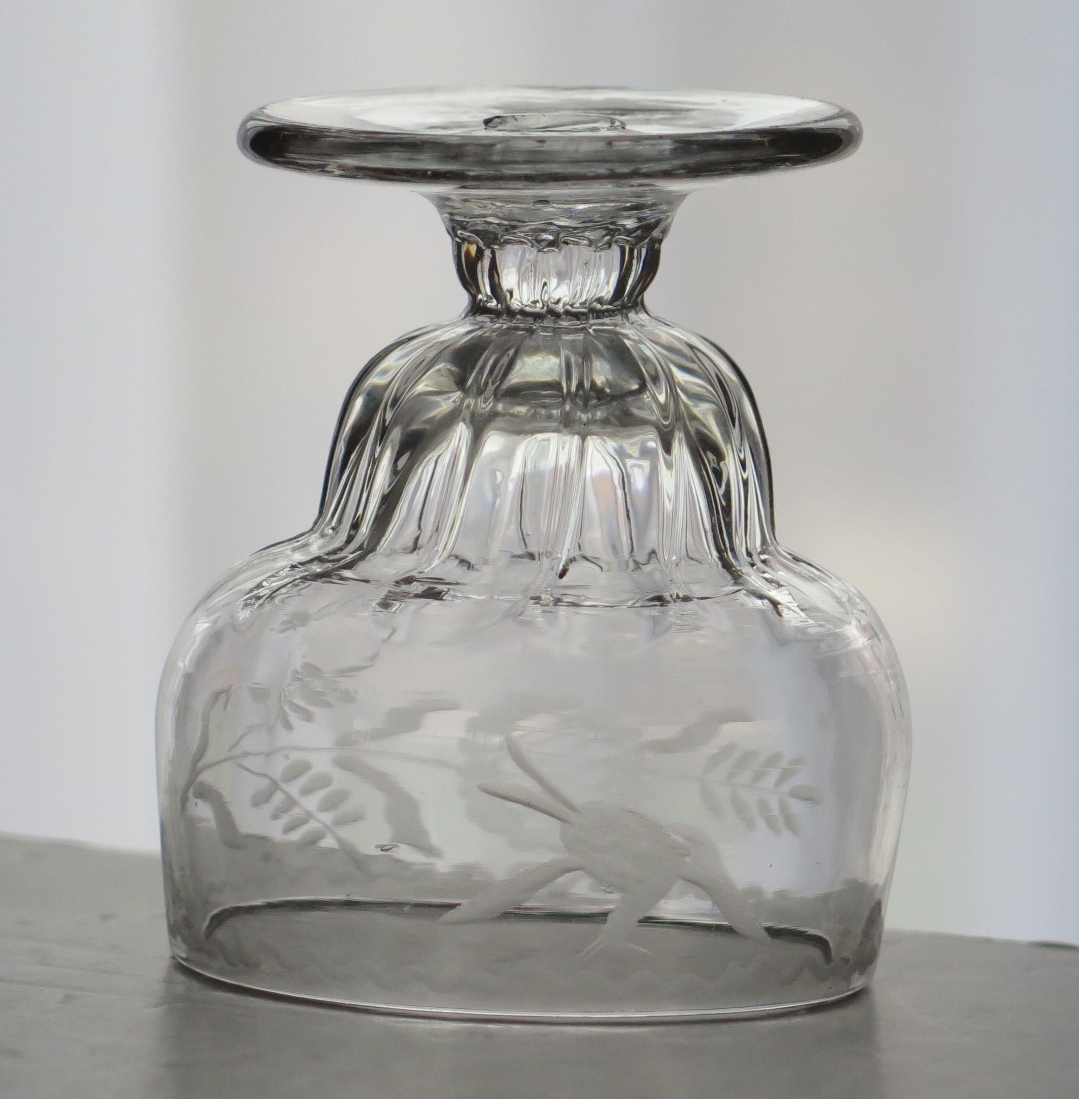 Hand-Crafted 18thC Georgian Monteith or Bonnet Glass Hand Blown & Engraved Bowl, circa 1750 For Sale