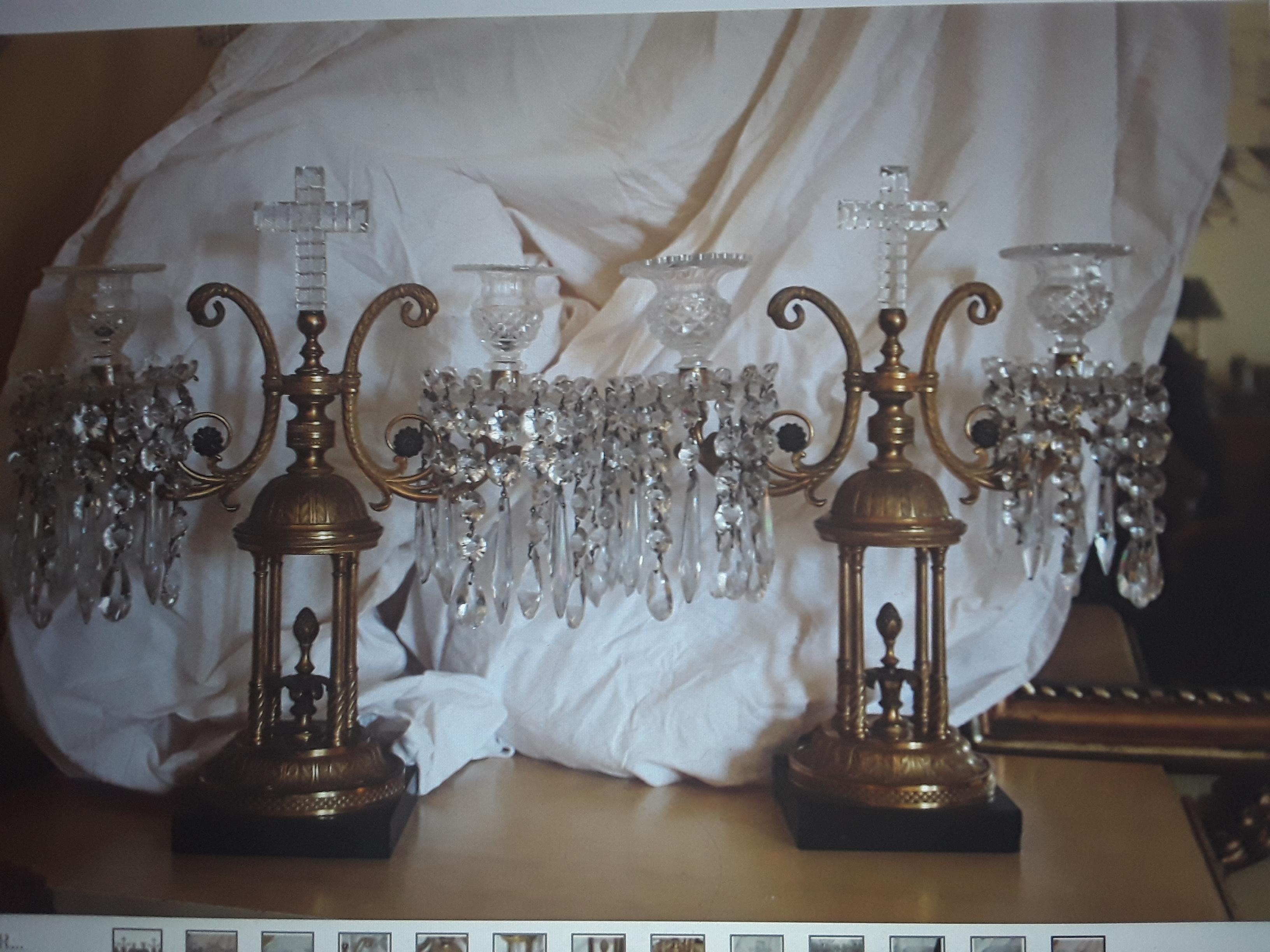 Amazing Pair of 18thc Georgian Expertly Cut Glass Candelabra/ Girandoles/ Candle Lamps. There is Rotunda detail, Cross Detail. These are amazing! There are a couple of professional restorations to bobesche, not noticeable and not detracting. One of