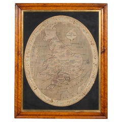 Georgianische Seidenstickerei-Karte von England und Wales aus dem 18. Jahrhundert, angefertigt von Ann Perry um 1796