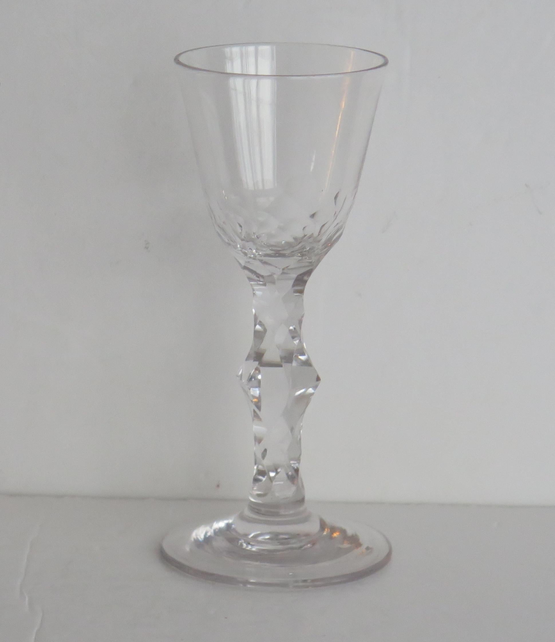 Hand-Crafted 18th C Georgian Wine Drinking Glass Facet Cut Stem Hand Blown, Ca 1785 For Sale