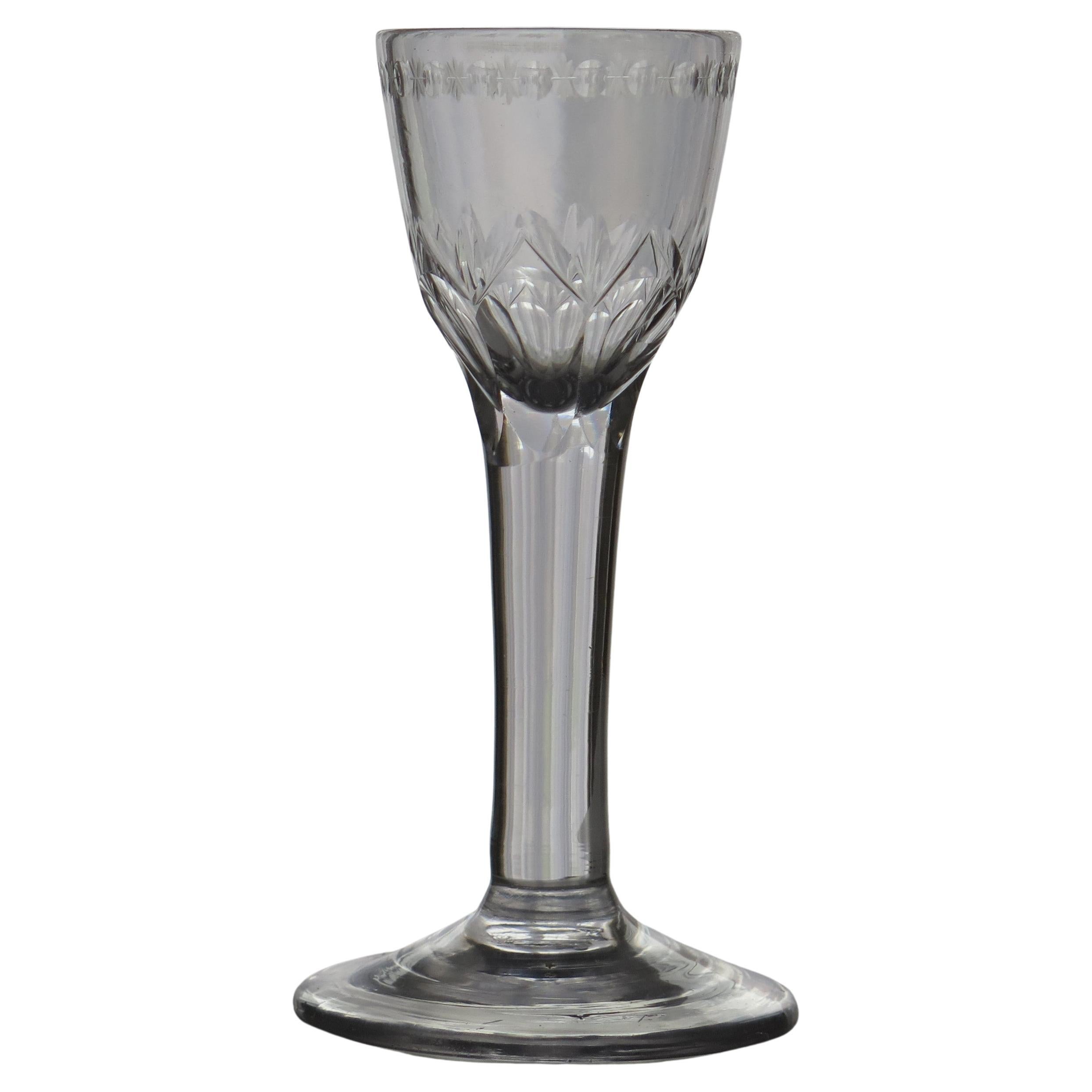 18thC Georgian Wine Drinking Glass OXO Engraved Bowl solid Stem, Circa 1760 For Sale