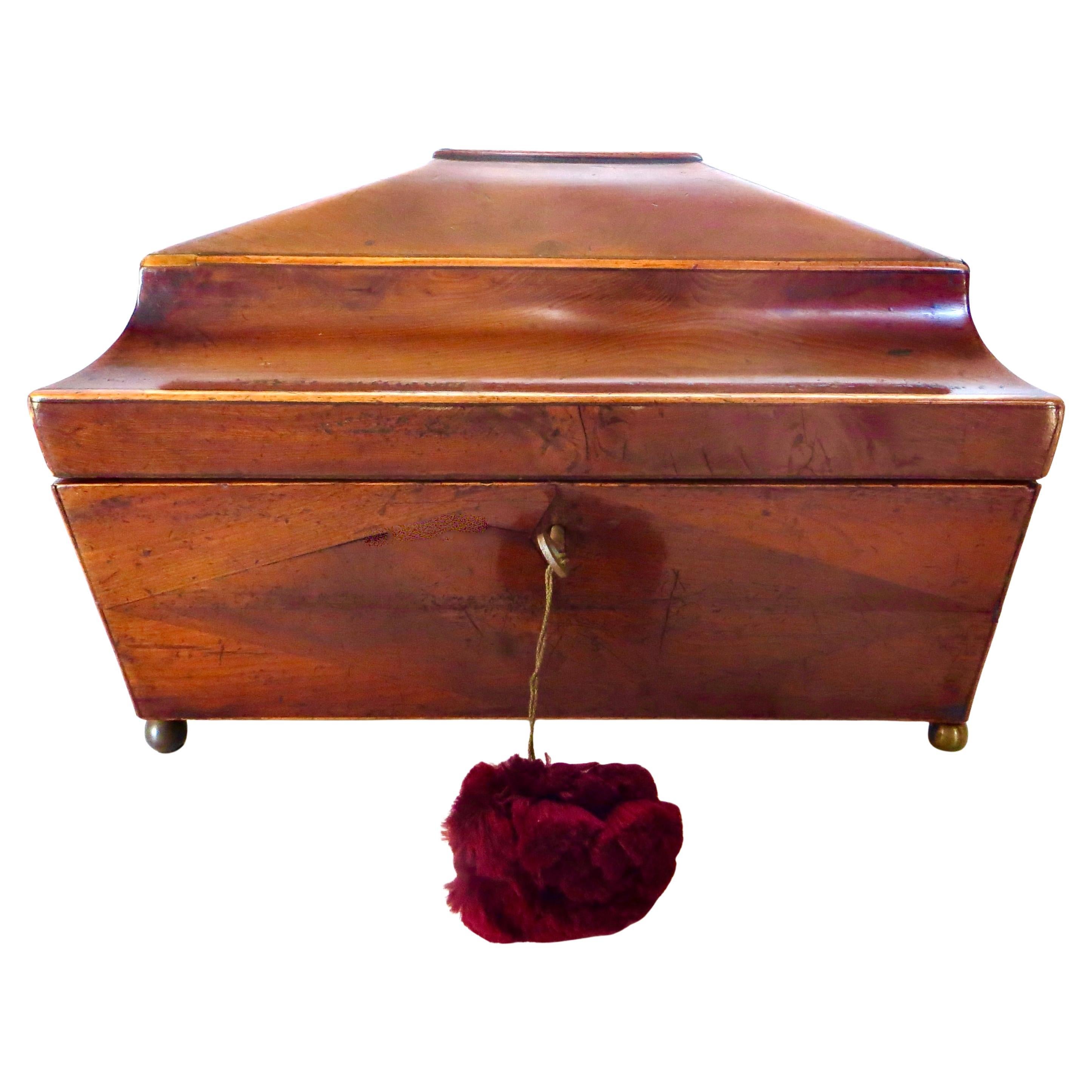18thC. Caja de mesa georgiana en forma de sarcófago grande de madera de tejo Inglaterra. Alrededor de 1760