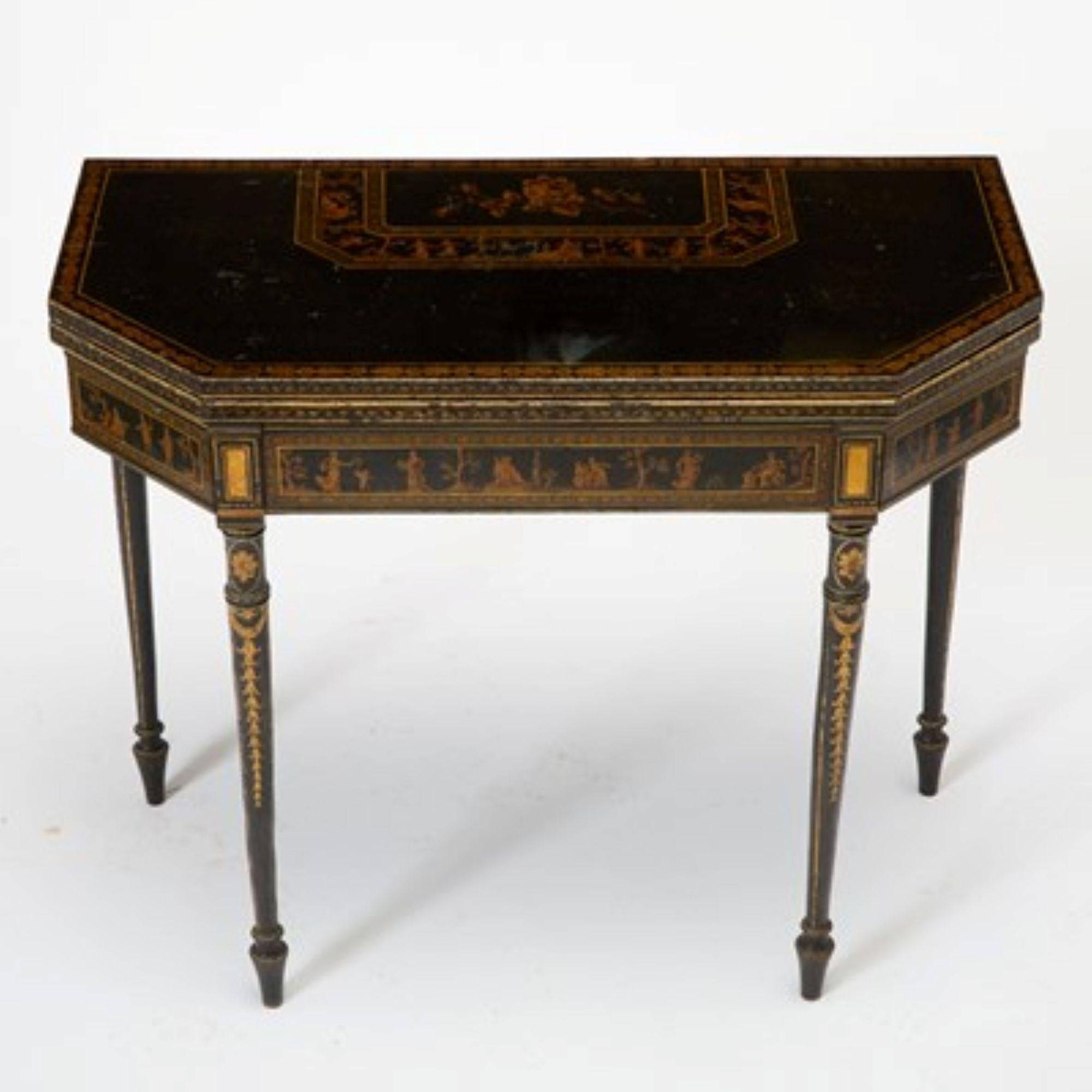 Adam Style 18thC Gilt and Black Japanned Games Table with Needlepoint Lining and provenance For Sale