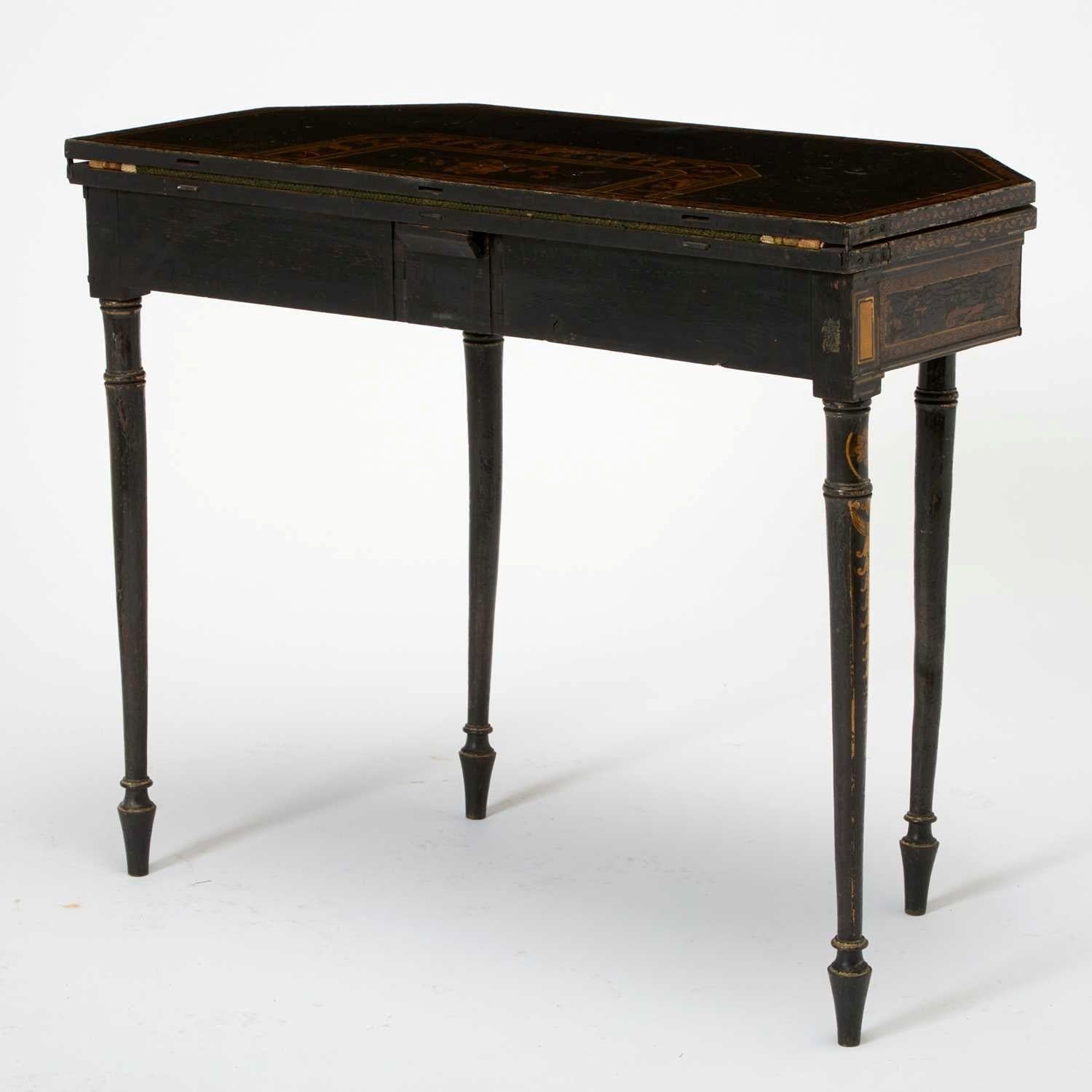 18th Century 18thC Gilt and Black Japanned Games Table with Needlepoint Lining and provenance For Sale