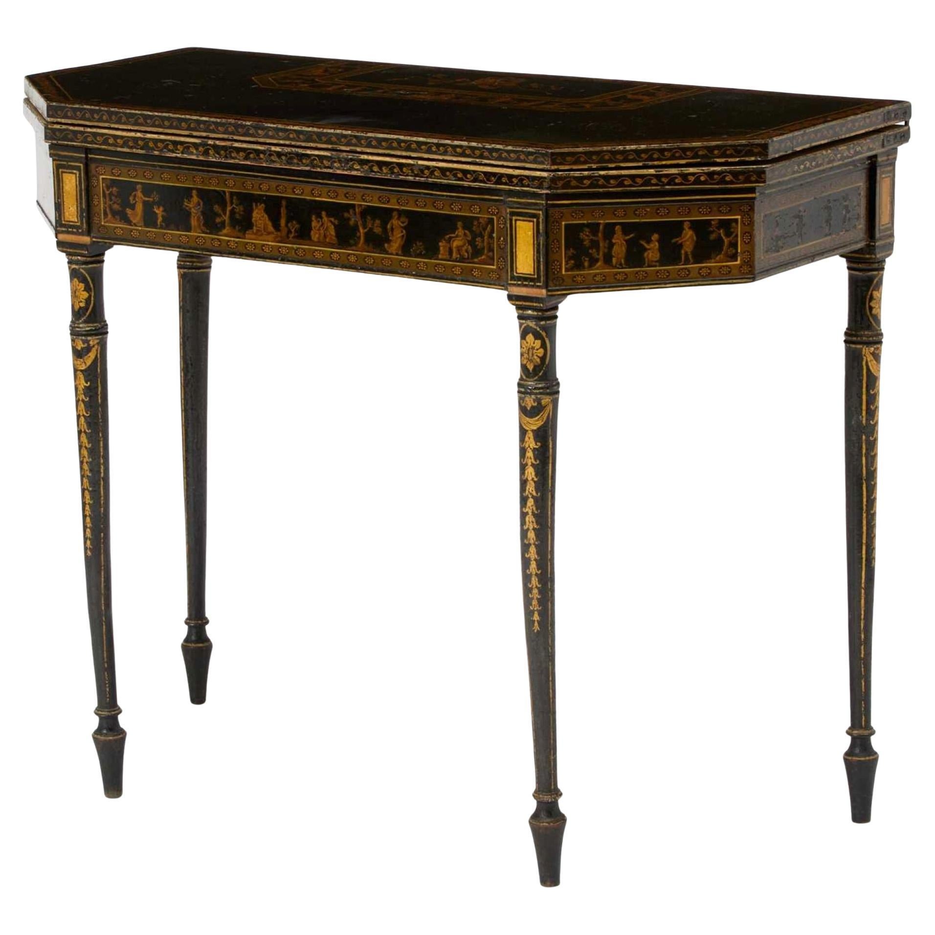 18thC Gilt and Black Japanned Games Table with Needlepoint Lining and provenance For Sale