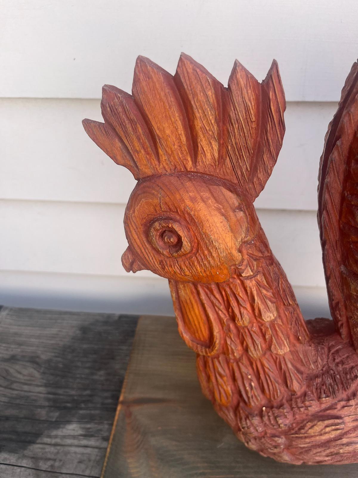 Folk Art 18thc Hand Carved Rooster Sculpture on Stand For Sale