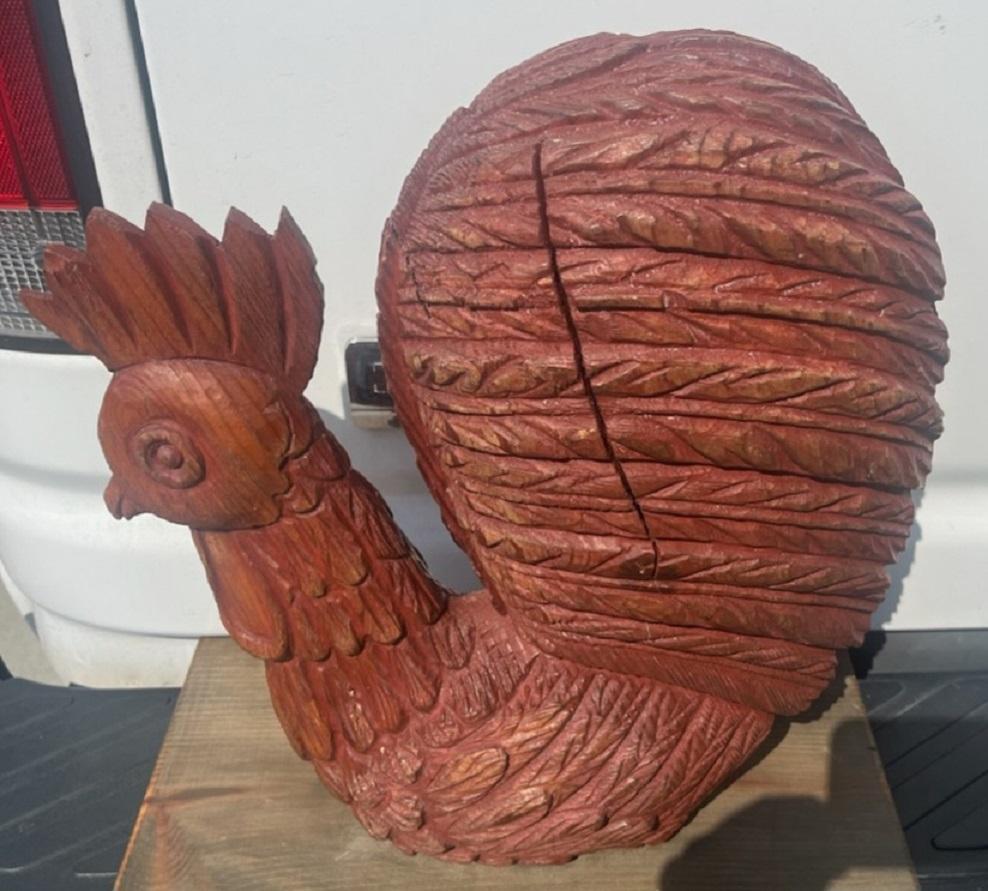 Hand-Carved 18thc Hand Carved Rooster Sculpture on Stand For Sale