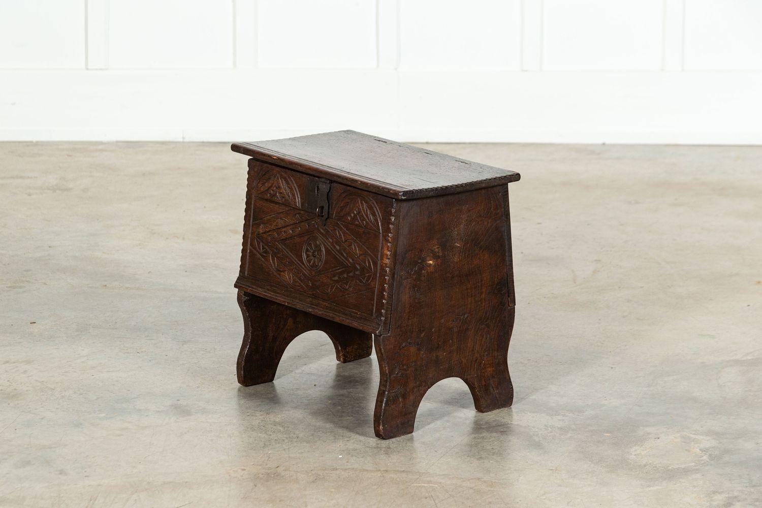 18th Century and Earlier 18thC Irish Oak Bible Box Coffer Stool For Sale