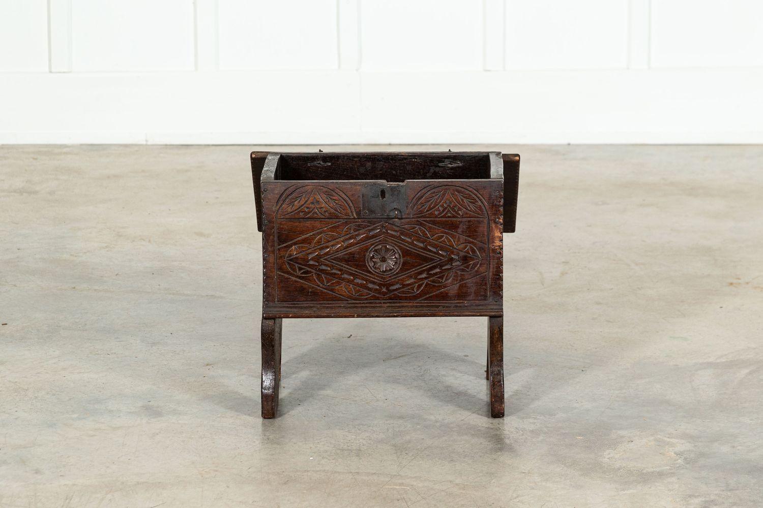 18thC Irish Oak Bible Box Coffer Stool For Sale 1