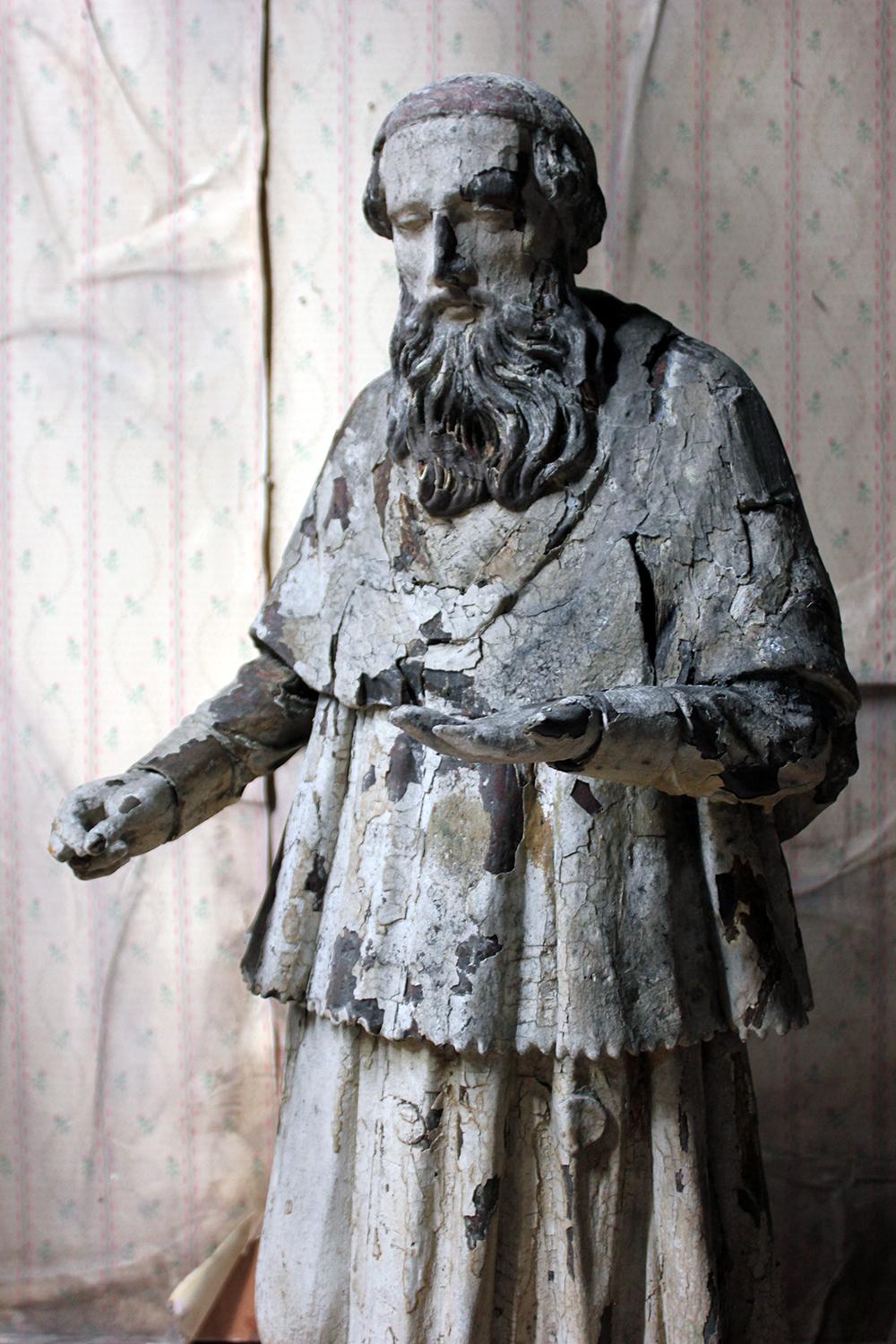 Rococo 18th Century Italian Carved and Painted Figure of a Saint or Cardinal circa 1740