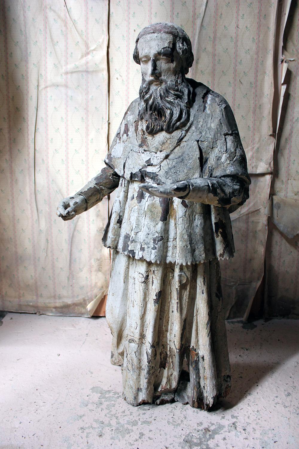 Hand-Carved 18th Century Italian Carved and Painted Figure of a Saint or Cardinal circa 1740