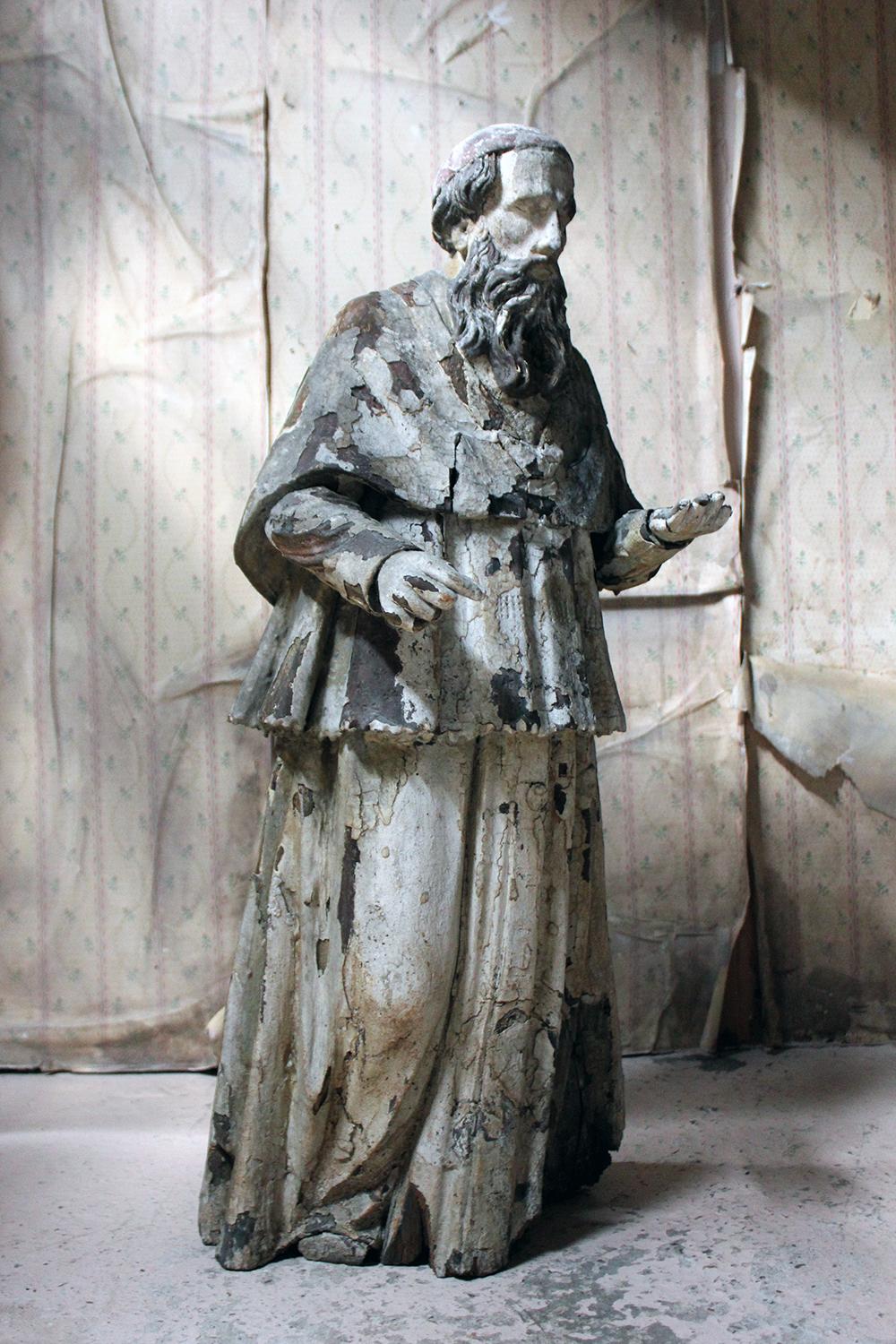 18th Century Italian Carved and Painted Figure of a Saint or Cardinal circa 1740 2