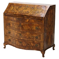 18thC Italian Florence Olive Wood, Rosewood & Burl Swell & Drop Front Desk c1770