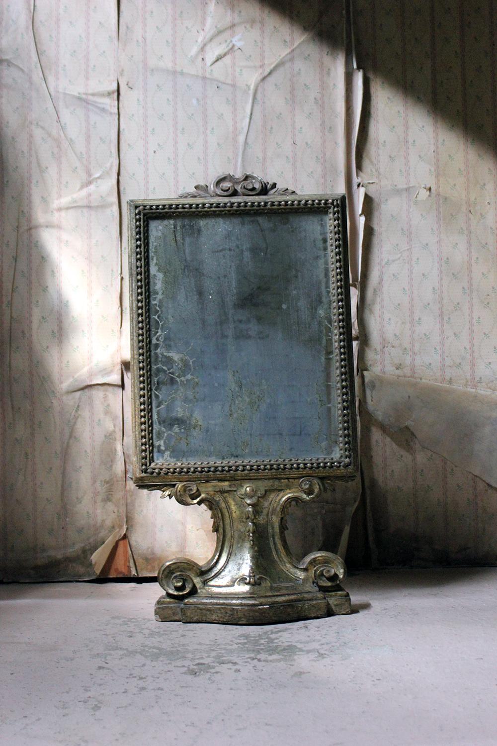 18th Century Italian Gilded Silver Leaf and Mercury Plated Limewood Altar Mirror 12