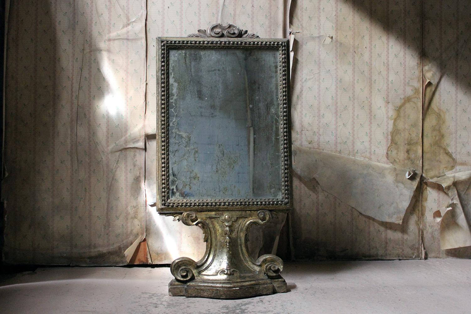 18th Century Italian Gilded Silver Leaf and Mercury Plated Limewood Altar Mirror 13