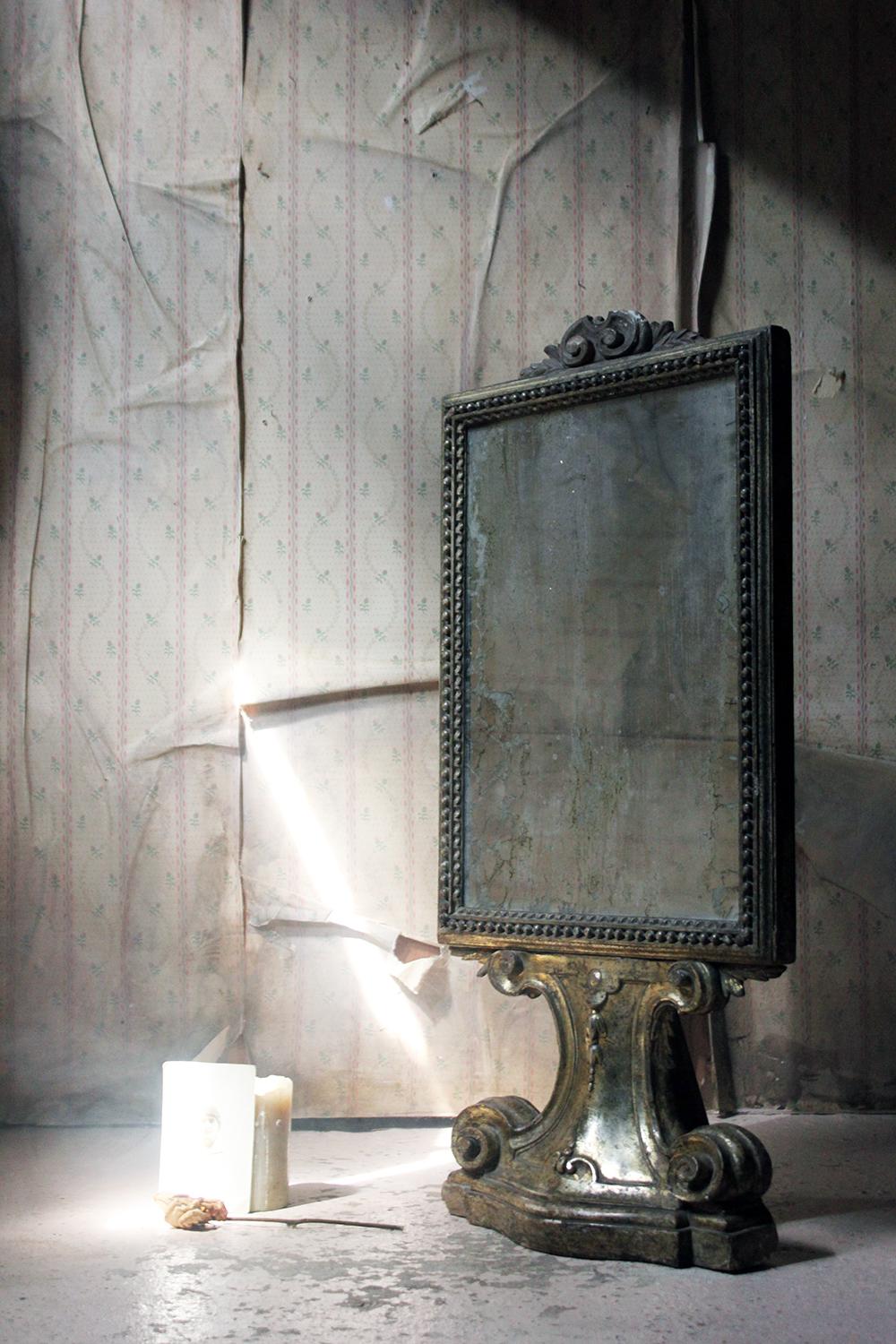 18th Century Italian Gilded Silver Leaf and Mercury Plated Limewood Altar Mirror 15
