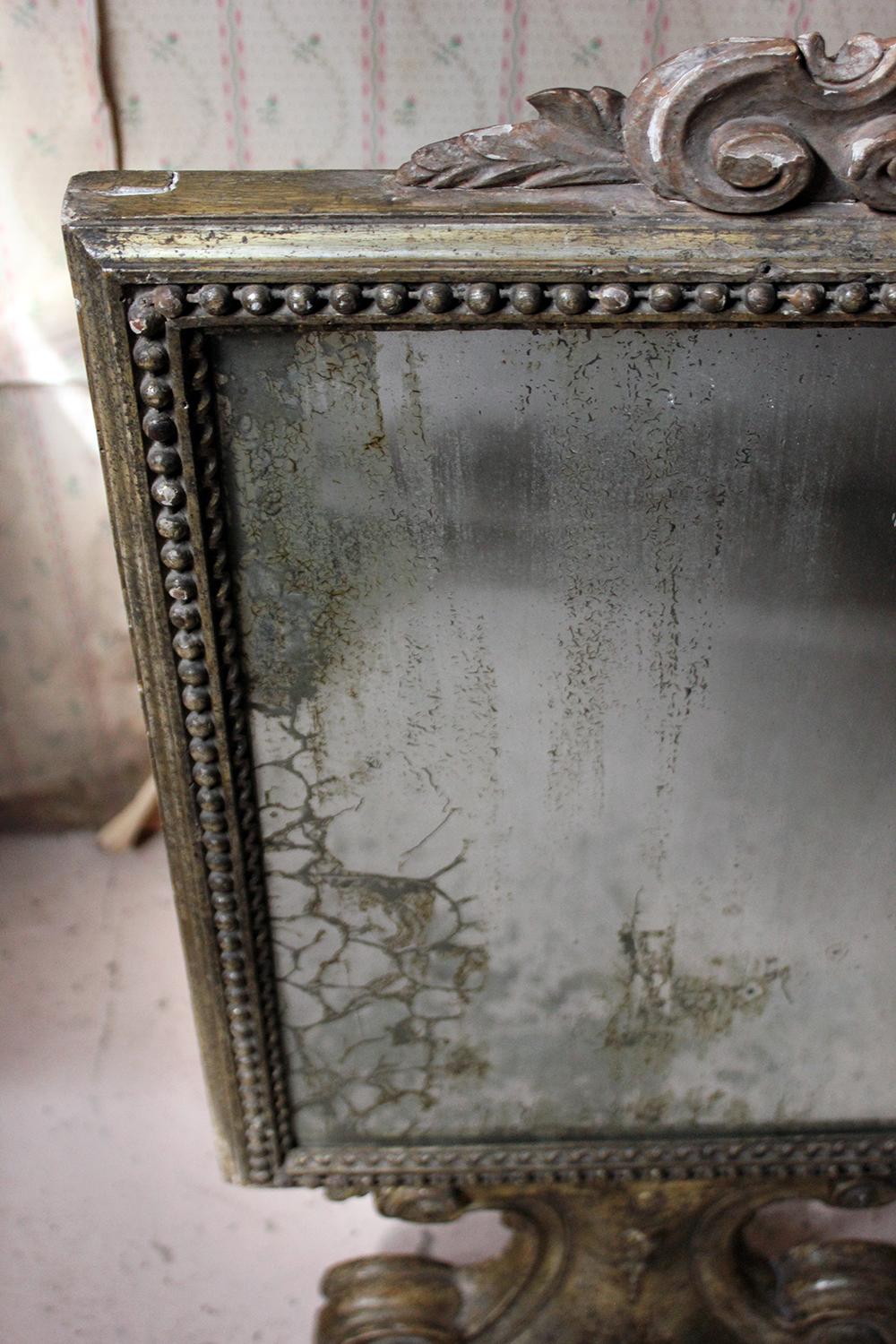 Mercury Glass 18th Century Italian Gilded Silver Leaf and Mercury Plated Limewood Altar Mirror