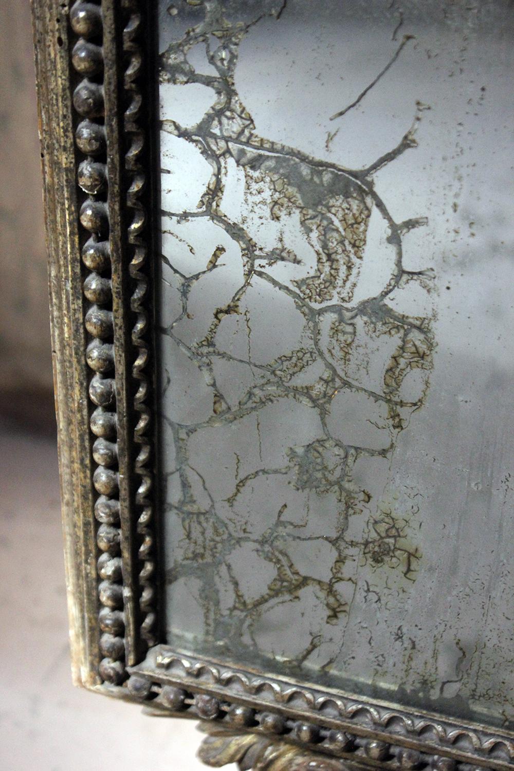 18th Century Italian Gilded Silver Leaf and Mercury Plated Limewood Altar Mirror 1