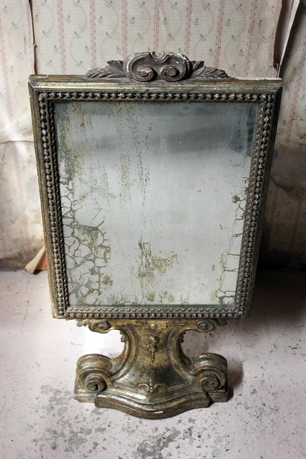 18th Century Italian Gilded Silver Leaf and Mercury Plated Limewood Altar Mirror 4