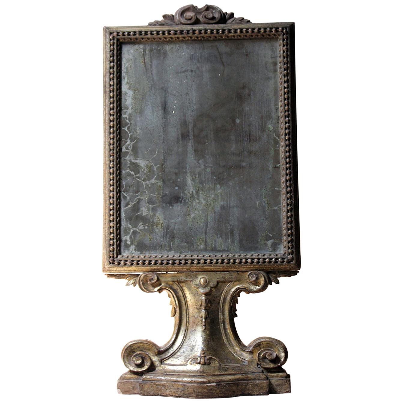 18th Century Italian Gilded Silver Leaf and Mercury Plated Limewood Altar Mirror