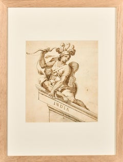 Fine 1700's Italian Old Master Ink & Wash Drawing Roman Allegorical India