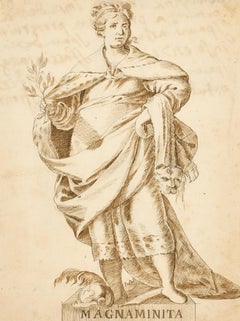 Antique Fine 1700's Italian Old Master Ink & Wash Drawing Roman Allegorical Magnaminita