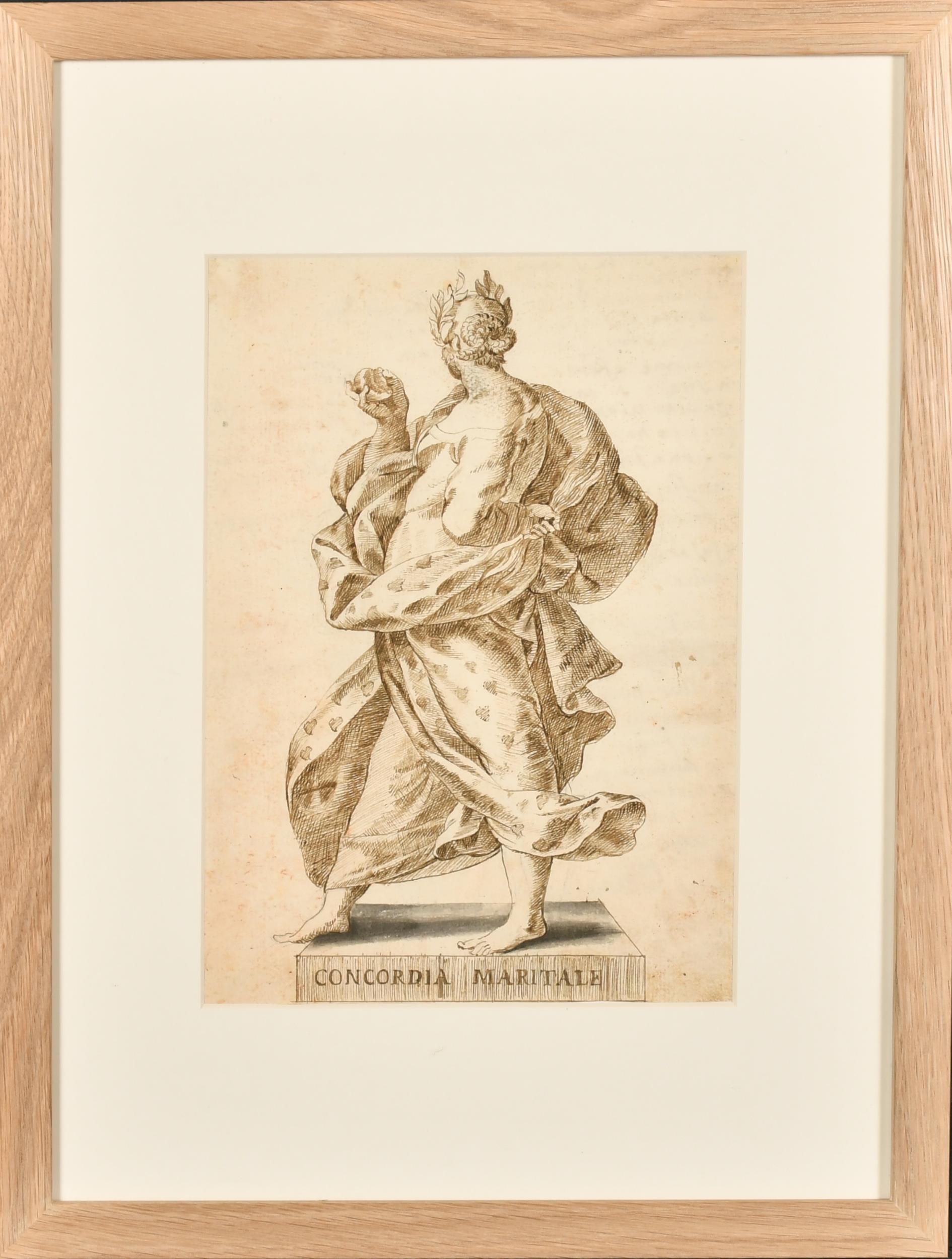 Très beau dessin à l'encre et au lavis de vieux maître italien des années 1700 Mariage allégorique romain - Painting de 18thC Italian Old Master