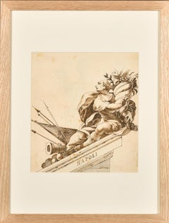 Fine 1700's Italian Old Master Ink & Wash Drawing Roman Allegorical Napoli