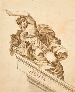 Fine 1700's Italian Old Master Ink & Wash Drawing Roman Allegorical Sicilia