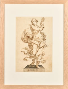 Fine 1700's Italian Old Master Ink & Wash Drawing Roman Female Statue of Beauty