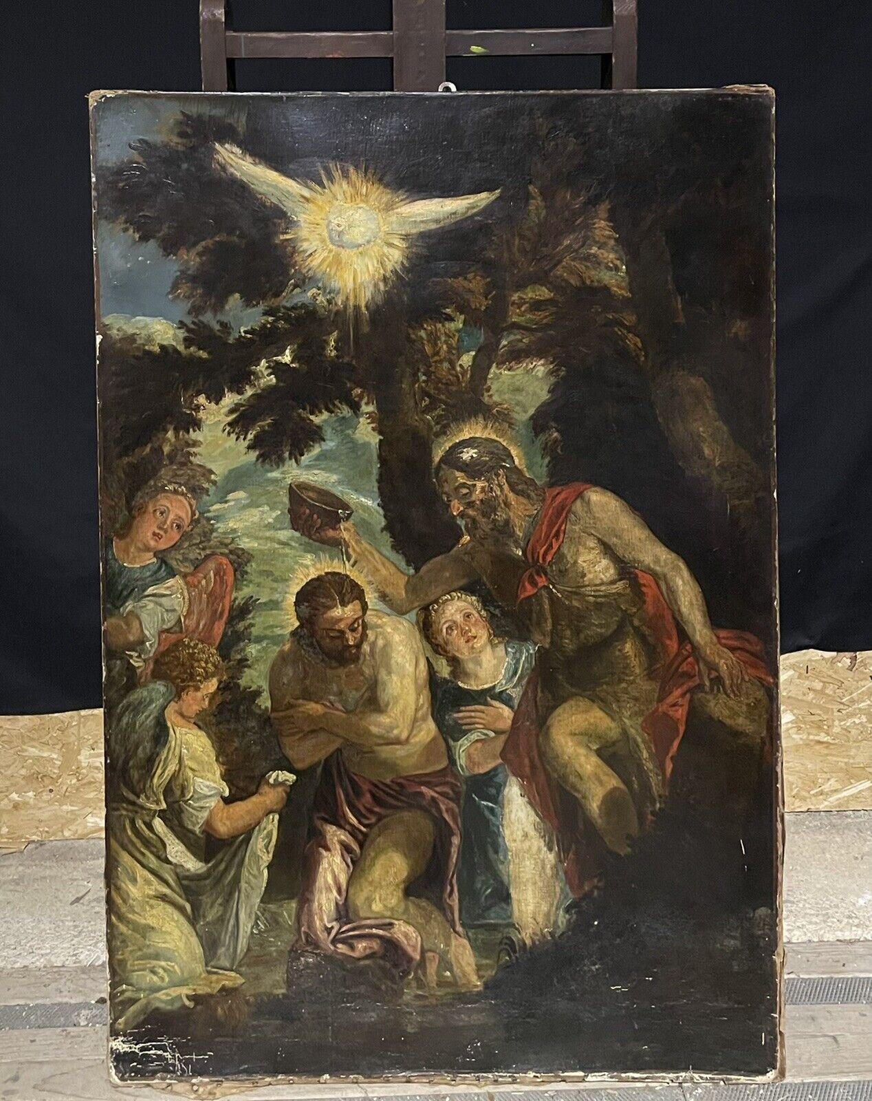 Großes italienisches Ölgemälde eines alten Meisters aus dem 18. Jahrhundert, Baptismus Christi von St. John – Painting von 18thC Italian Old Master