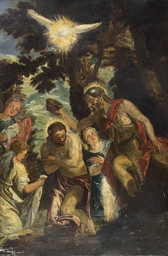 Großes italienisches Ölgemälde eines alten Meisters aus dem 18. Jahrhundert, Baptismus Christi von St. John