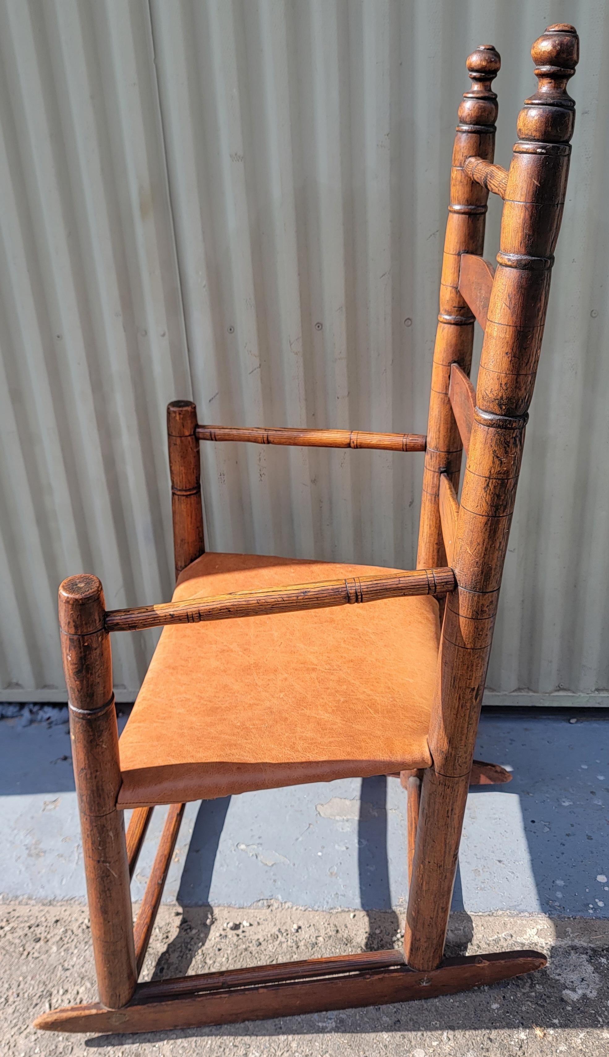 Leather 18Thc  New England Ladder Back Rocking Chair For Sale