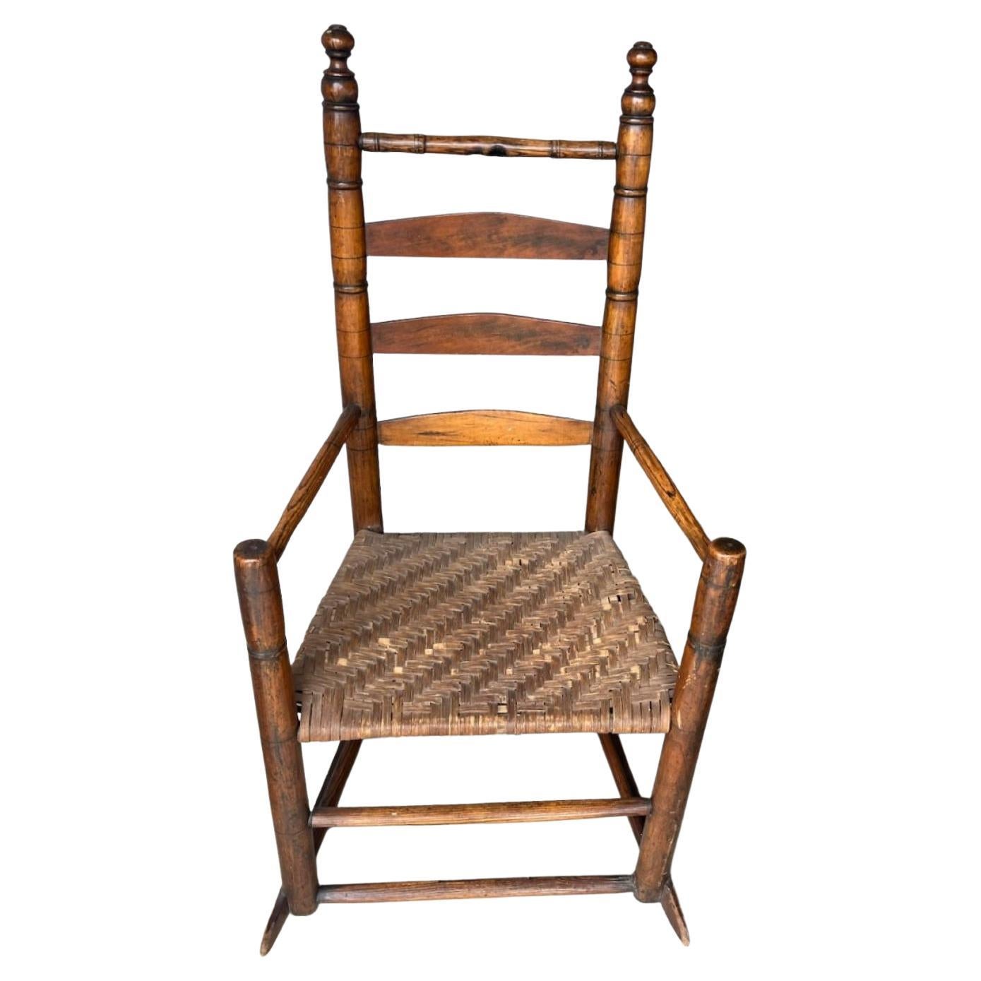 18Thc New England Rocking Chair W/ Original Rush Seat For Sale