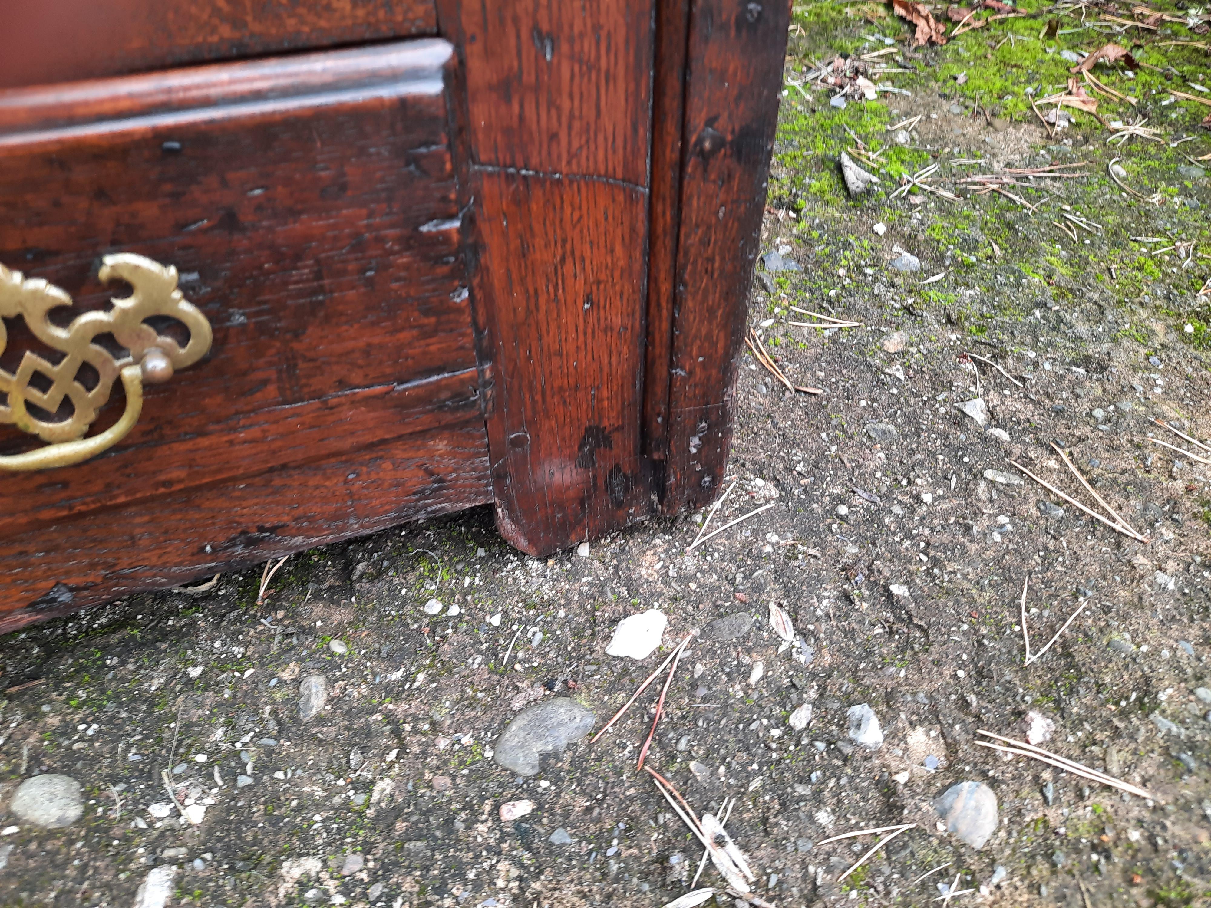 Brass 18thC Oak Lancashire Mule Chest For Sale