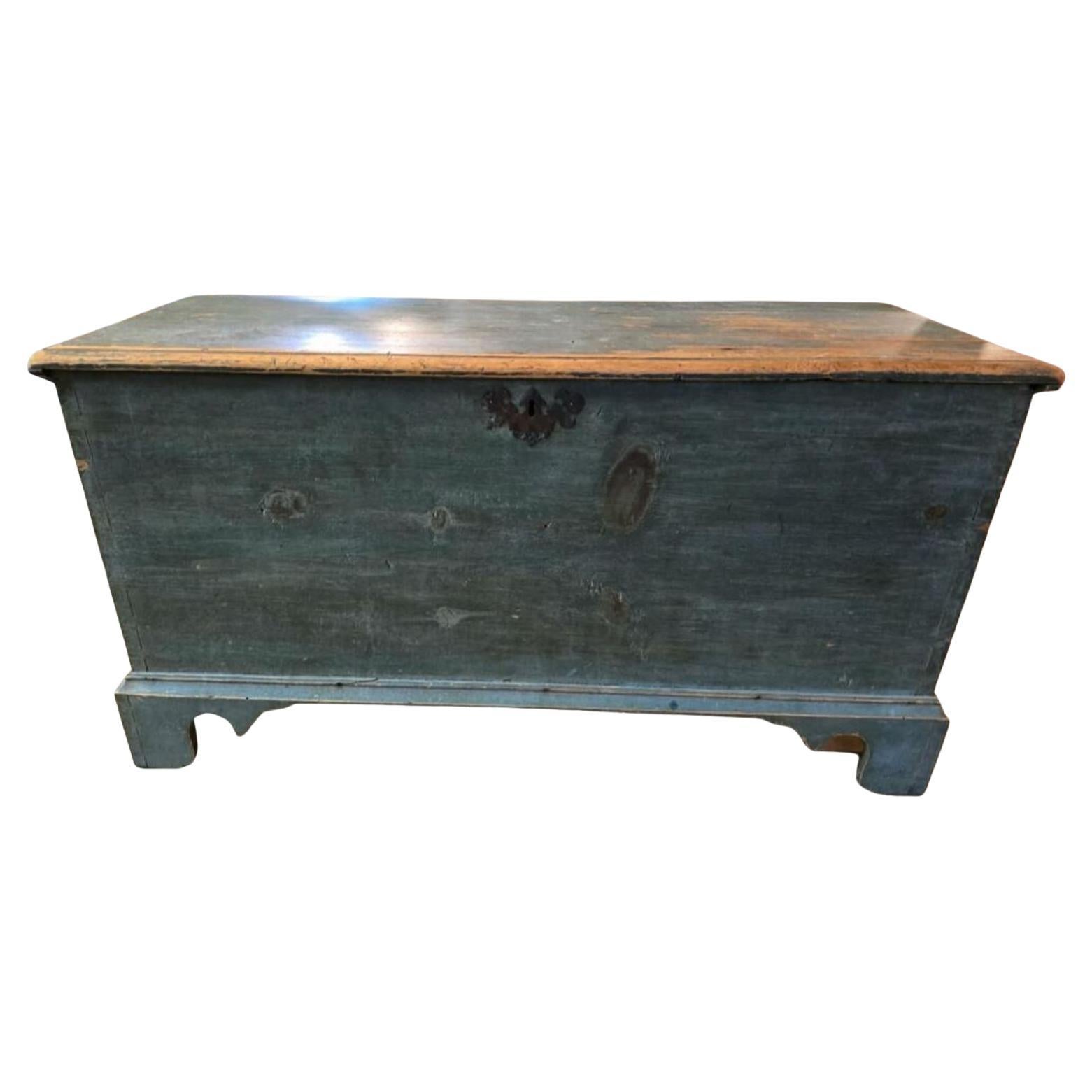18Thc Original Blue Painted Blanket Chest From New England For Sale