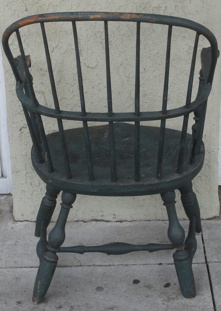 Country 18th Century Original Blue Painted Pennsylvania Windsor Arm Chair For Sale