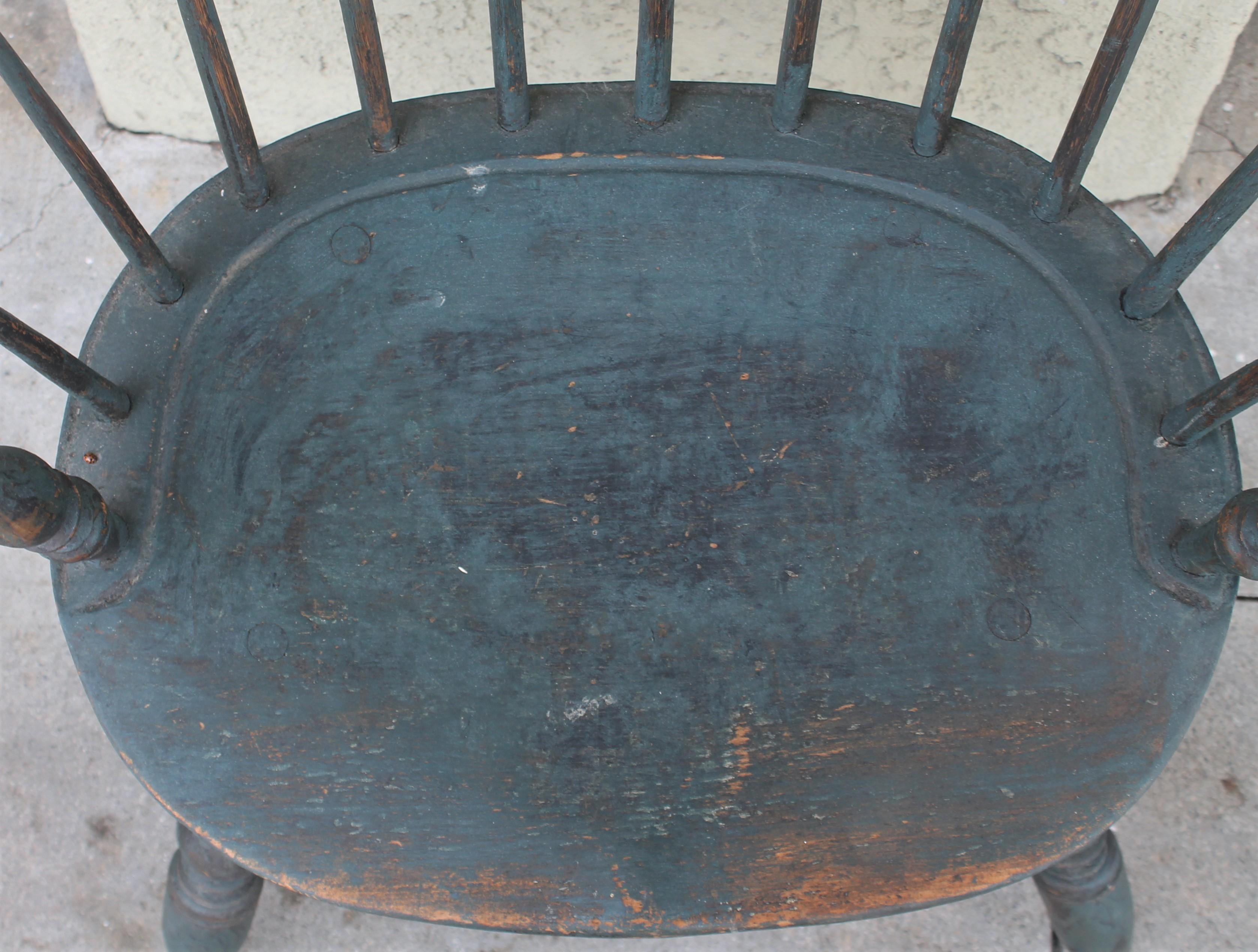 American 18thc Original Blue Painted Windsor Arm Chair