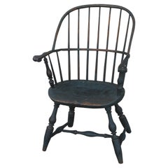 18thc Original Blue Painted Windsor Arm Chair