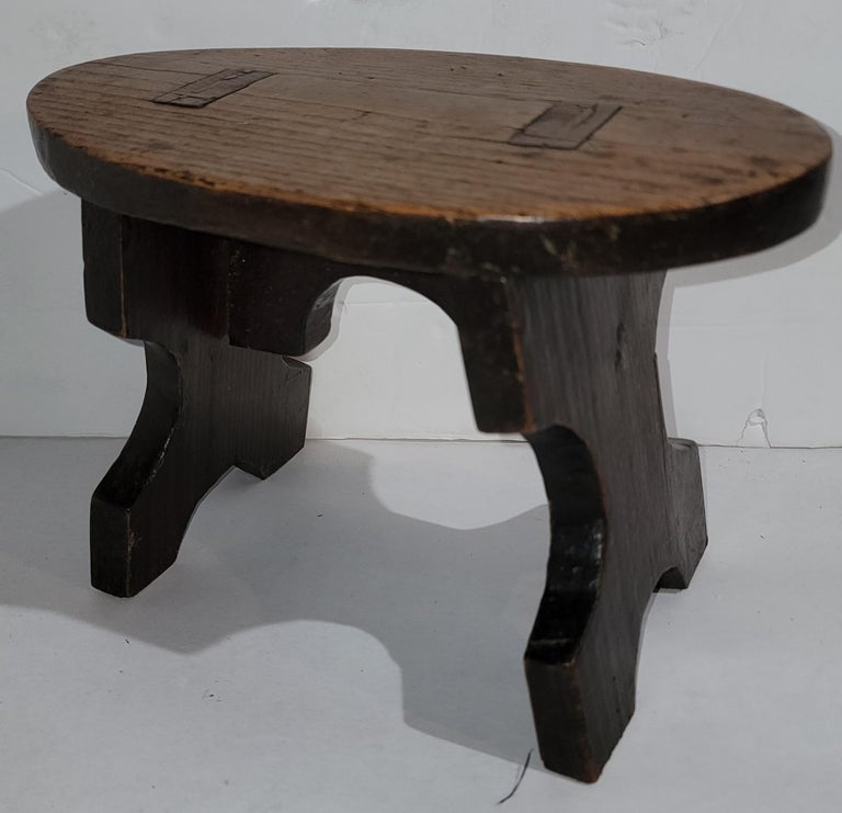 American 18Thc Original Painted & Mortised Walnut Bench / Foot Stool From Pennsylvania  For Sale
