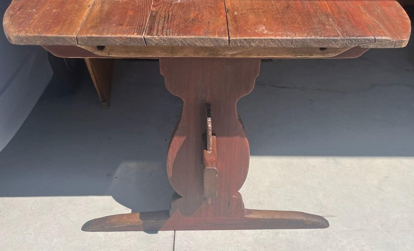 American 18th Century Original Red Painted Trestle Table from New England For Sale