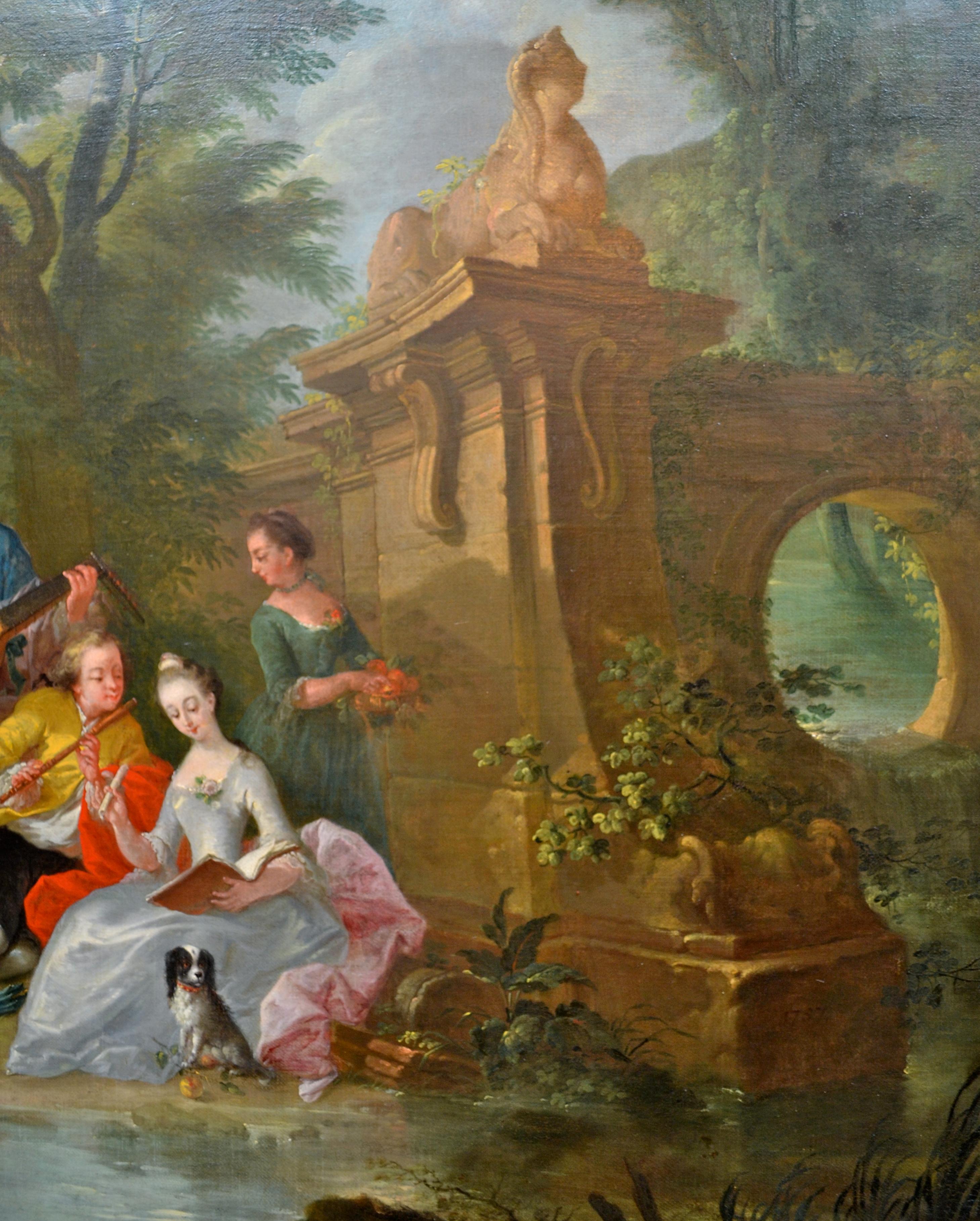 Gemälde aus dem 18. Jahrhundert mit Figuren in einer Landschaft, die Pater zugeschrieben wird (Leinwand) im Angebot