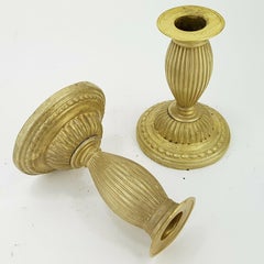 18thc Pair Louis XVI Fire Gilt Bronze Candlesticks/ Candle Holders