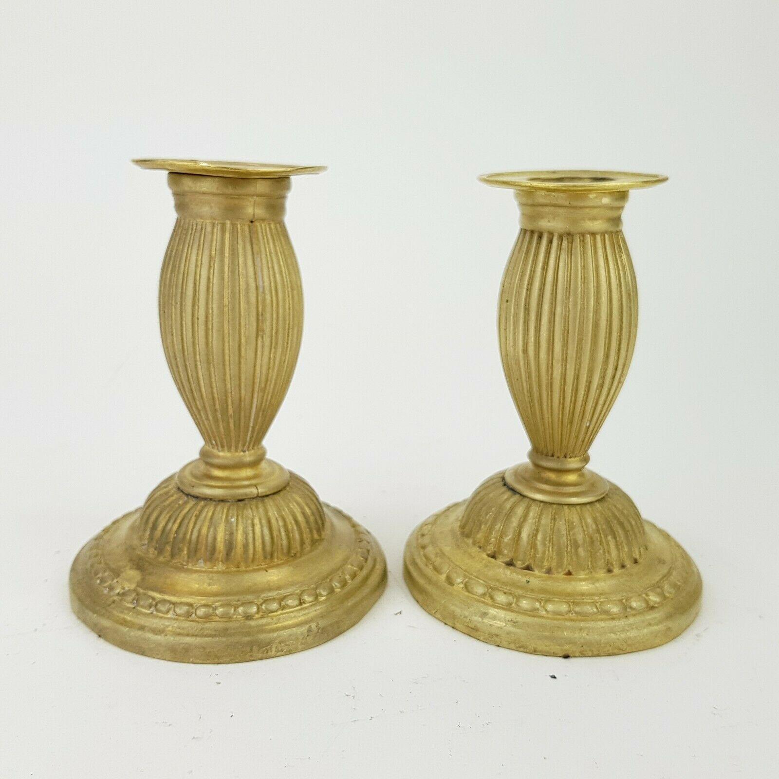 Late 18th Century 18thc Pair Louis XVI Fire Gilt Bronze Candlesticks/ Candle Holders For Sale