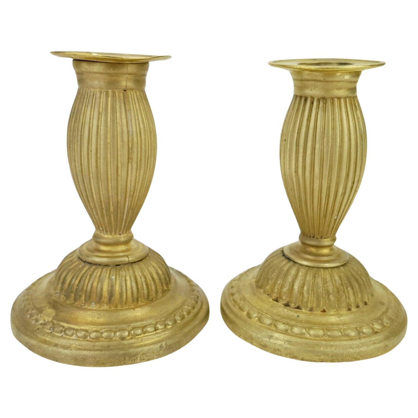 18thc Pair Louis XVI Fire Gilt Bronze Candlesticks/ Candle Holders For Sale