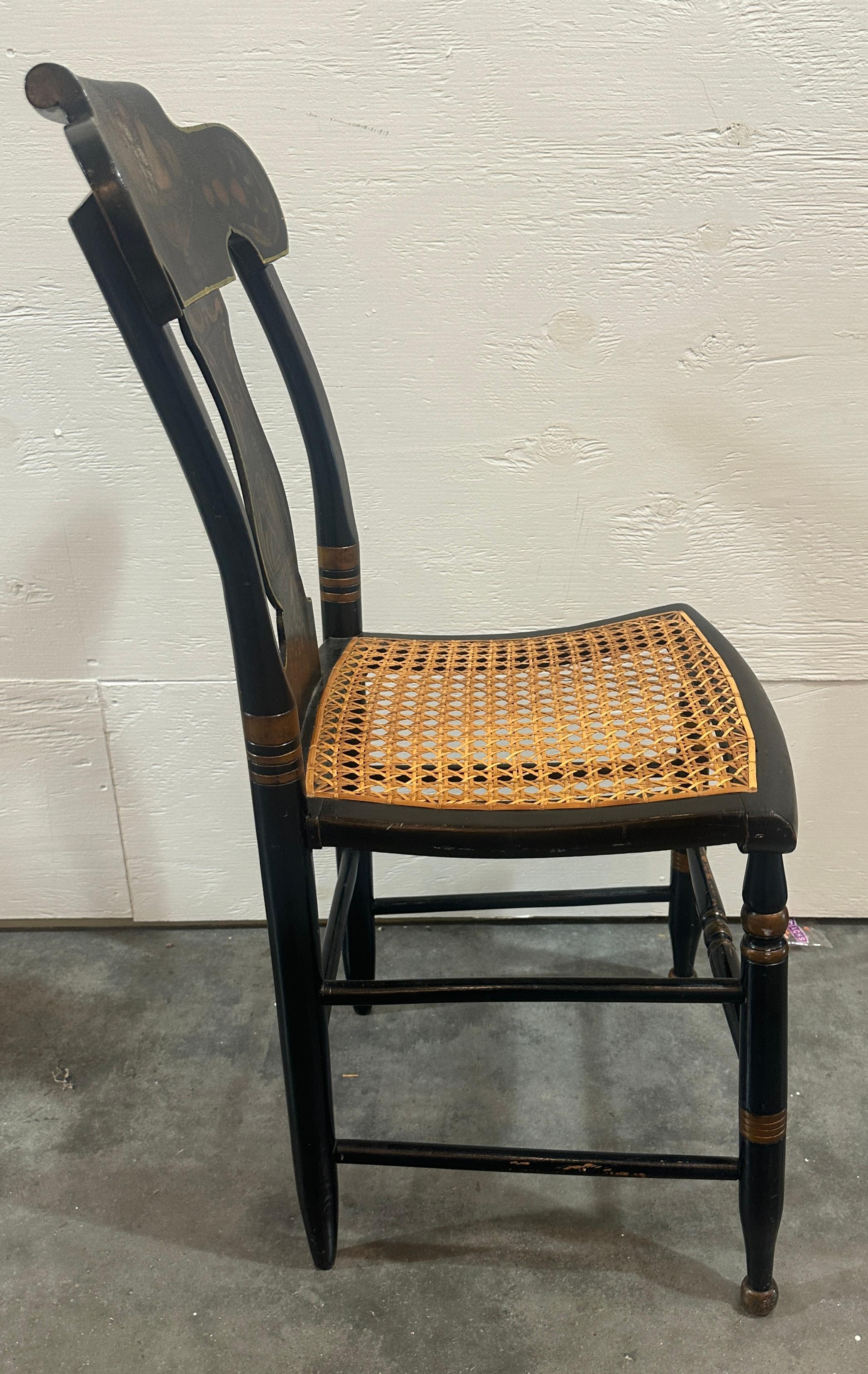 18thc Pair of Stenciled pair of Cane Seat Charis For Sale 2