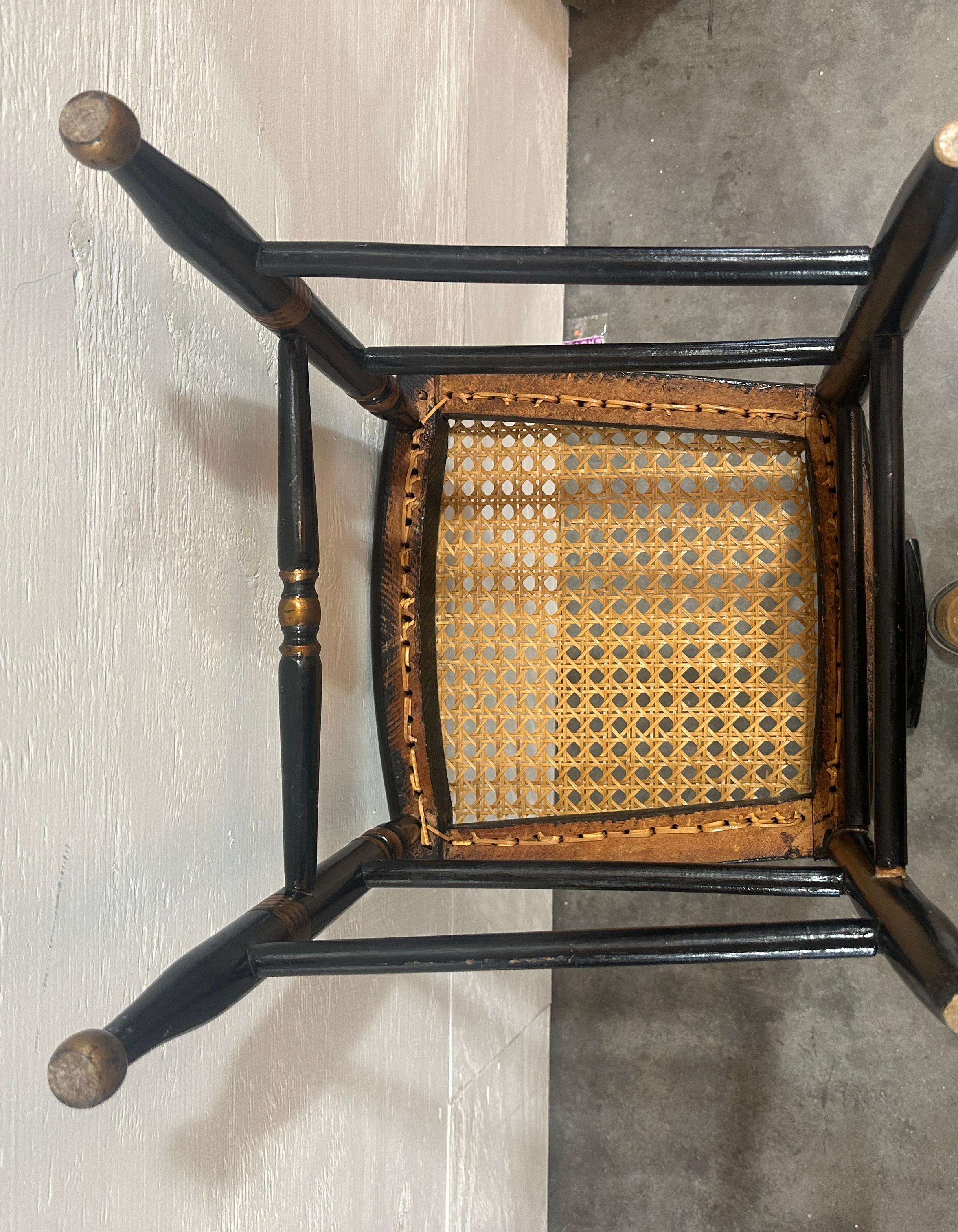 18thc Pair of Stenciled pair of Cane Seat Charis For Sale 4