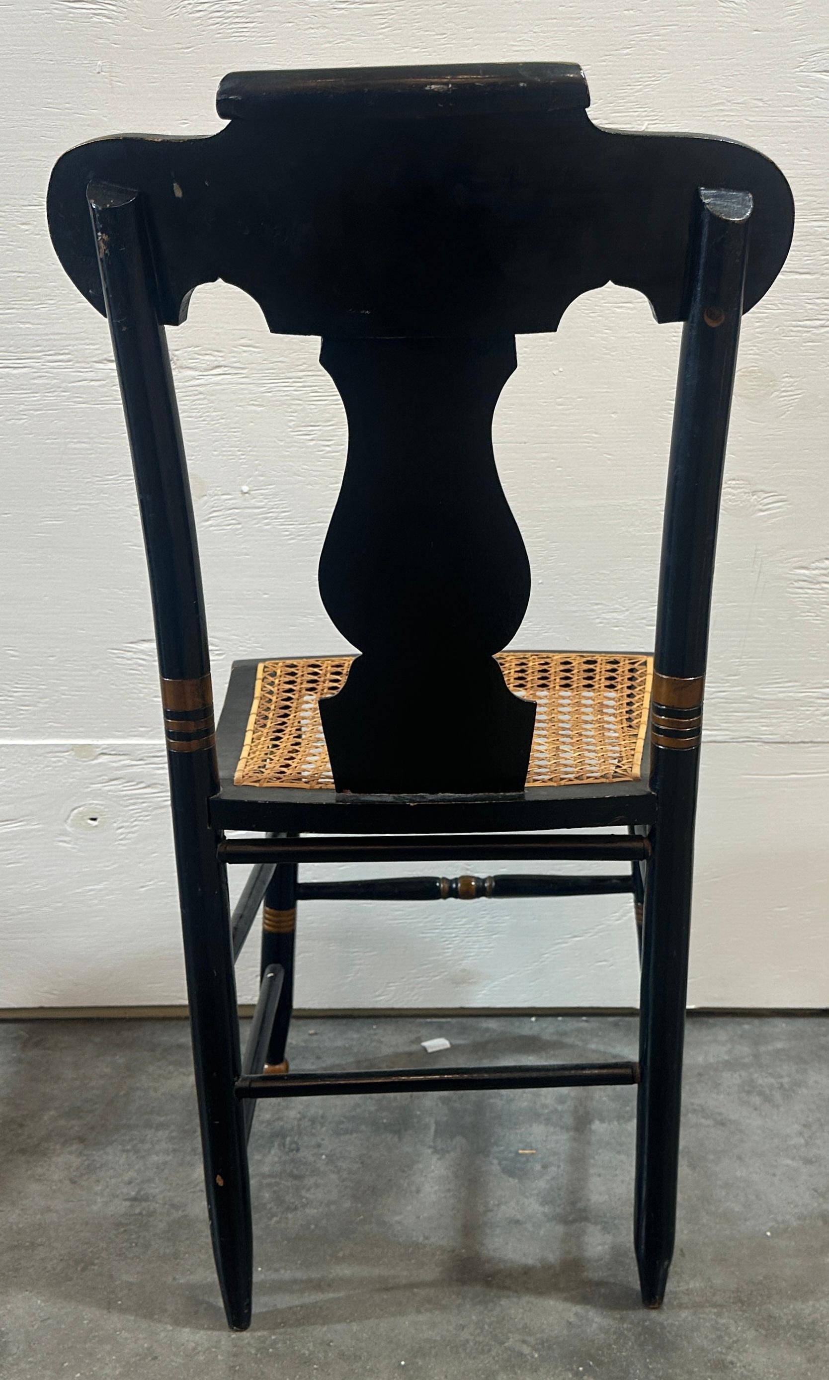 18thc Pair of Stenciled pair of Cane Seat Charis For Sale 6
