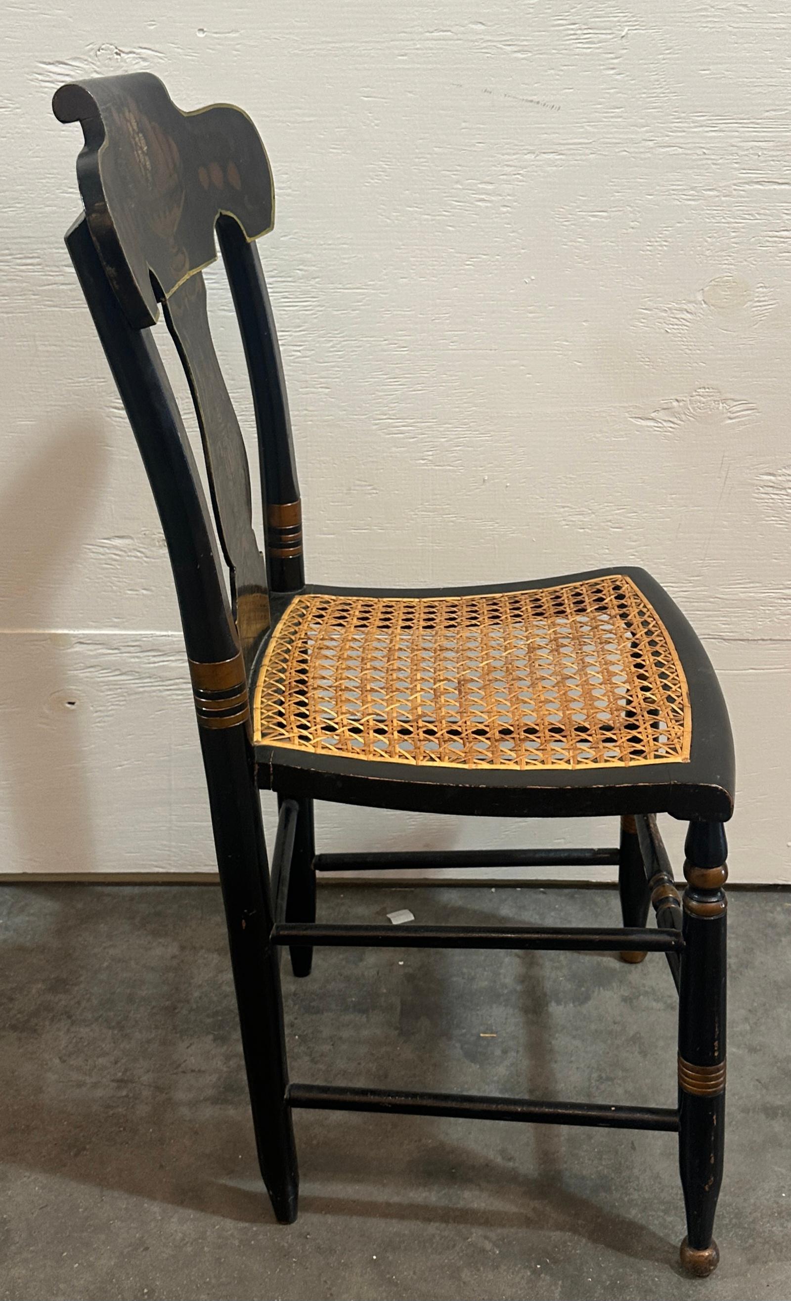 18thc Pair of Stenciled pair of Cane Seat Charis For Sale 7