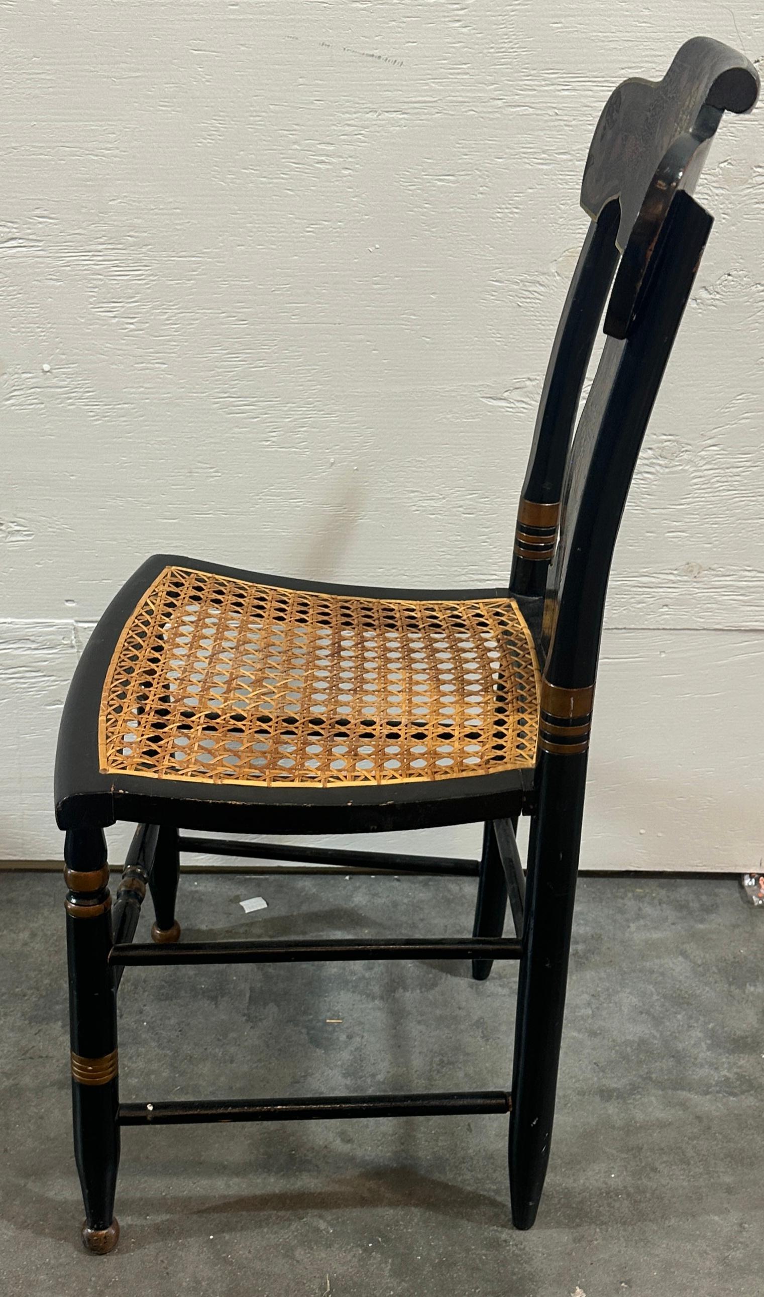 18thc Pair of Stenciled pair of Cane Seat Charis For Sale 8